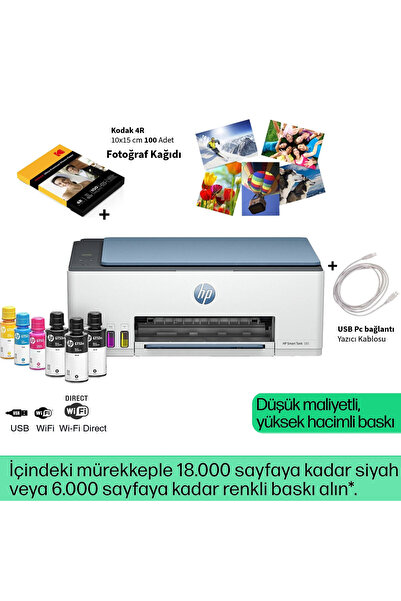 HP Smart Tank Kablosuz Renkli Tanklı Yazıcı Baskı Tarama Fotokopi Wi-Fi AirPrint Destekli Mürekkep