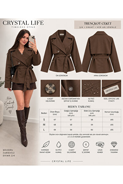 Crystal Life Trench oversize pentru femei, cu centură, cu două rânduri de nasturi, țesătură hidrofugă, rezistentă la șifonare