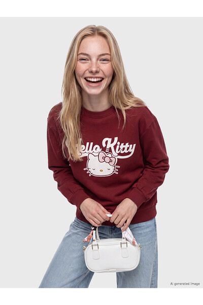 LC Waikiki TexX Store Ποιότητα XSIDE Μπορντό Φούτερ γυναικείο oversized με τυ...