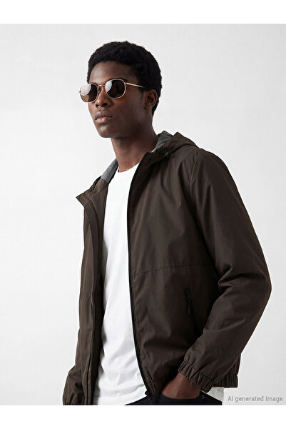 LC Waikiki Nevavm Farkıyla Xside Brown Plain Standard & Regular Men's Raincoat