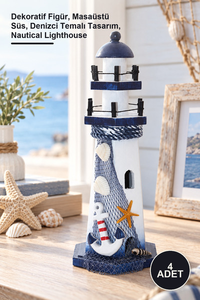 Yenilig 4 Pieces Wooden Marine Lighthouse – Decorative Figure, Desktop Orname...