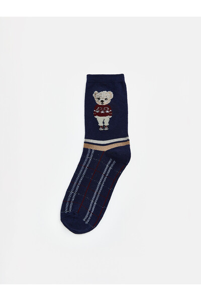 LC Waikiki Nevavm Lcw Dream Navy Blue Printed Women's Socks with a Difference