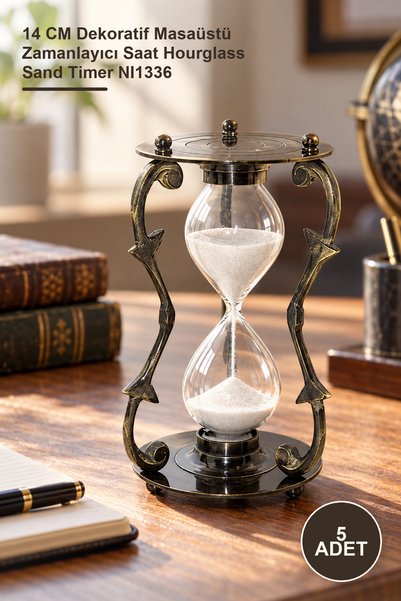 Yenilig 5 Adet Pirinç Kumsaati – 14 CM Dekoratif Masaüstü Zamanlayıcı Saat Hourglass Sand Timer NI1336