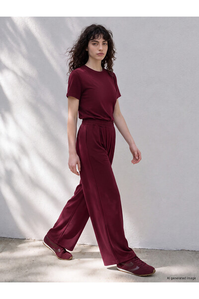 LC Waikiki Two Mt Shop Quality Lcw Petite Burgundy Interlock Plain Loose & Ba...