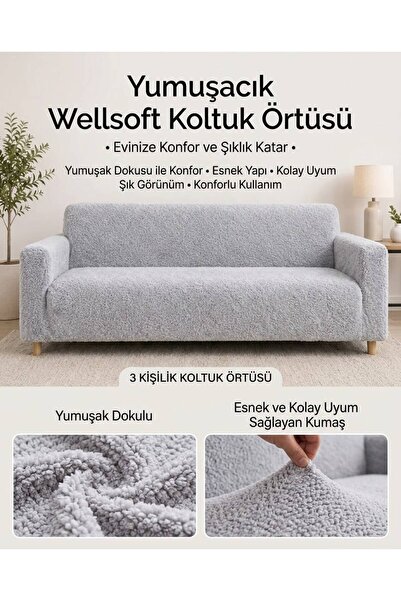 Genel Markalar Pelüş 3 Kişilik Welsoft Kanepe Örtüsü | Lastikli Koltuk Örtüsü...