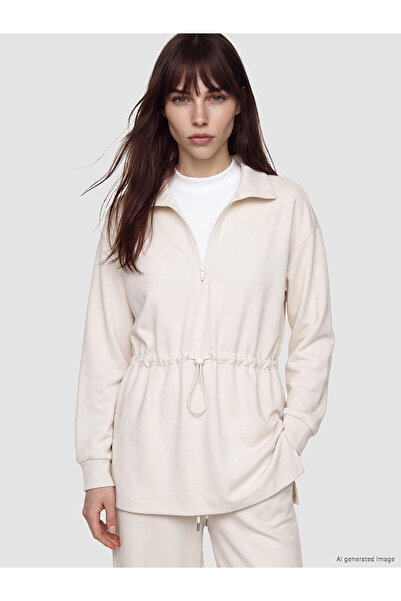 LC Waikiki Nevavm Lcw Modest Beige Interlock Plain Oversize Women's Sweatshir...