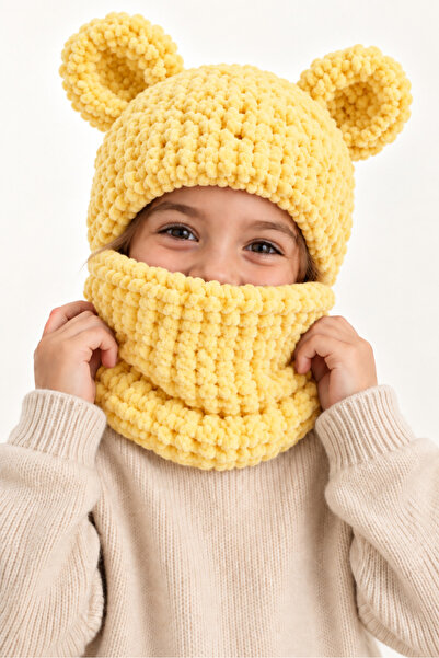 NEHOLİA Children's Unisex Puffy Balaklava with Ears Knitted Hood Neck Collar ...