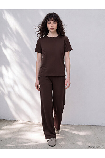 LC Waikiki Two Mt Shop Quality Lcw Petite Brown Interlock Plain Loose & Baggy...