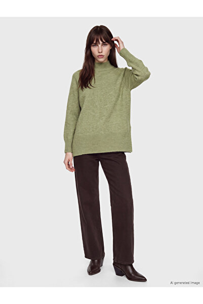 LC Waikiki Nevavm Lcw Modest Green Knitwear Plain Oversize Women's Tunic with...