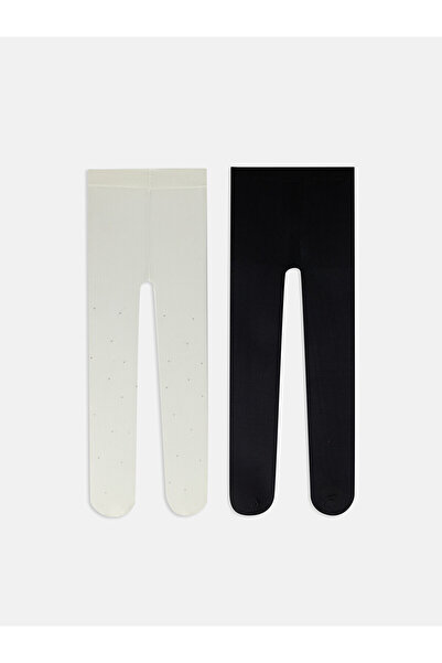LC Waikiki Nevavm White Plain 2-Pack Girls' Pantyhose with a Difference
