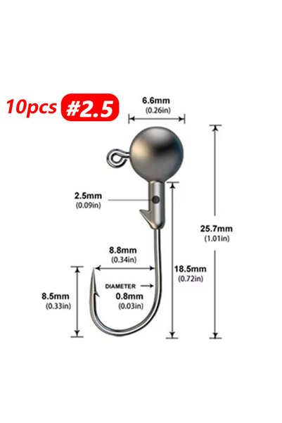 Choice 2.5g-10pcs 1g 1.8g 2.5g 3.5g 5g Fishing Jigging Head Hook, Round Head ...