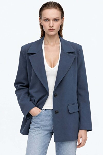 HAKKE Siyah Dokuma Oversize Blazer Ceket