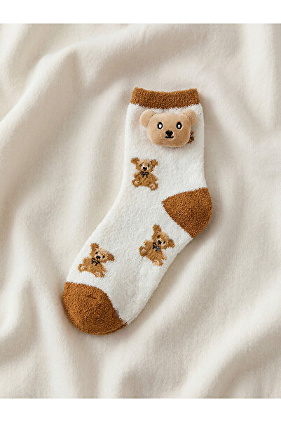 LC Waikiki Nevavm Farkıyla Lcw Home Brown Printed Women's Socks