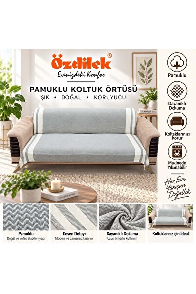 Özdilek Pamuklu Kaymaz Zigzag Koltuk Örtüsü (170x210) - Haki Yeşili