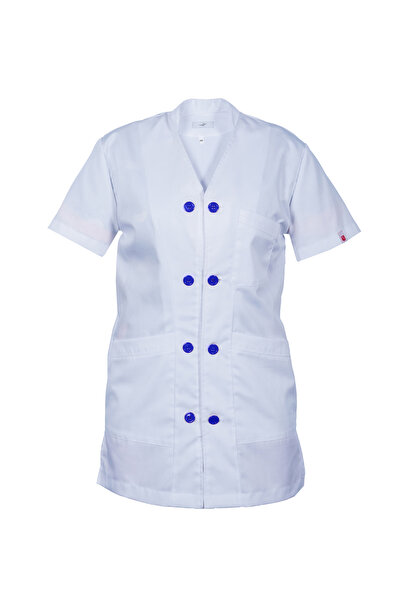 Medfit Halat medical de damă, croială S-line, III-XS-alb, cu nasturi albaștri