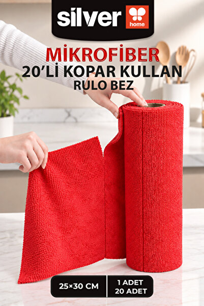 SİLVER HOME 20’li Rulo Mikrofiber Temizlik Bezi 25x30 cm Yıkanabilir Süper Em...