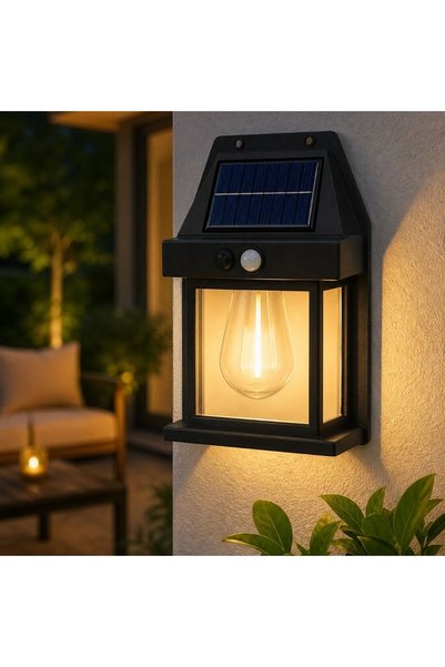 Genel Markalar Çetiner Group® Ampul Model 3 Modlu Solar LED Duvar Lambası, Güneş Enerjili, Şarjlı Kablosuz Dış Mekân Apliği, Bahçe ve Kapı Lambası