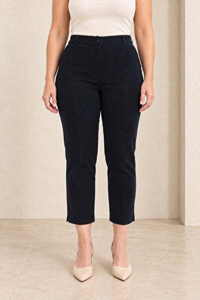 RMG Lyocel-Featured Lizal Large Size Woven Trousers Navy Blue