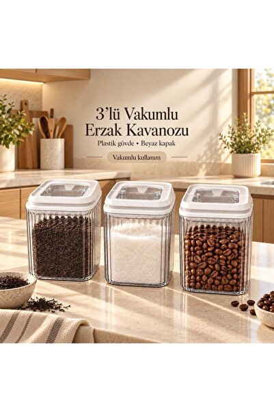 Okyanus Home Klipsli ve Vakumlu Erzak Kavanozu 3'lü Set - 900 ml