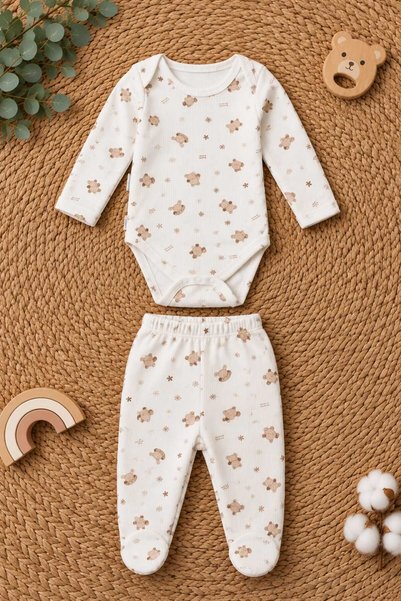 DEFNE LİNA BABY Baby Boy 100% Cotton 4-Piece Top and Bottom Bodysuit Set