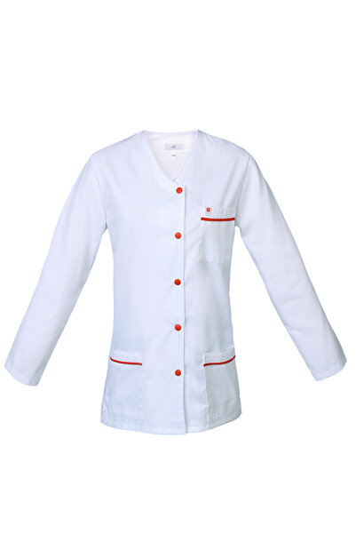 Medfit Halat medical de damă, croială S-line, VI, alb cu dungi roșii - XL