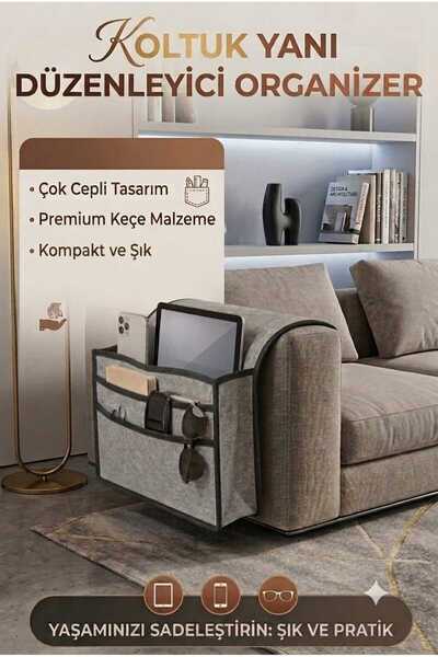 MYS FLEX GRİ Kumandalık Koltuk Kenarı Organizer Yan Sehpa Koltuk Kenarı KEÇE ...