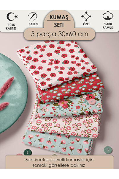 FabricMarket %100 Pamuk Kumaş Panel Seti 5 Farklı Desen 30x60 cm – Vintage Çi...