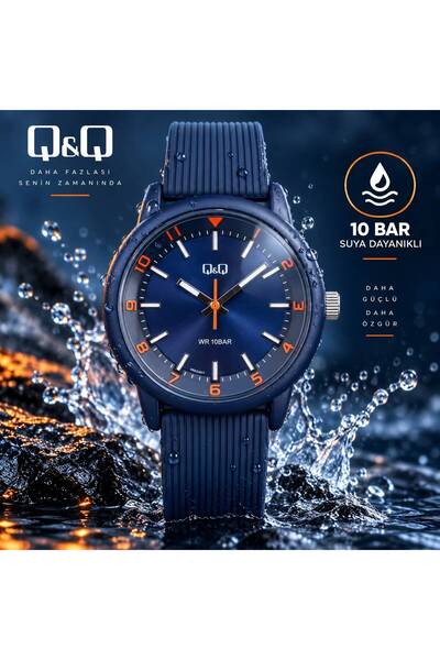Q&Q Unisex ( Erkek/Kadın ) Kol Saati – 10 BAR Su Geçirmez, Lacivert Silikon K...