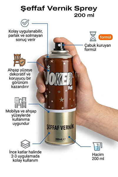 Azimli 200 ml Şeffaf Vernik Sprey Ahşap ve Mobilya Koruyucu Parlak Çabuk Kuruyan