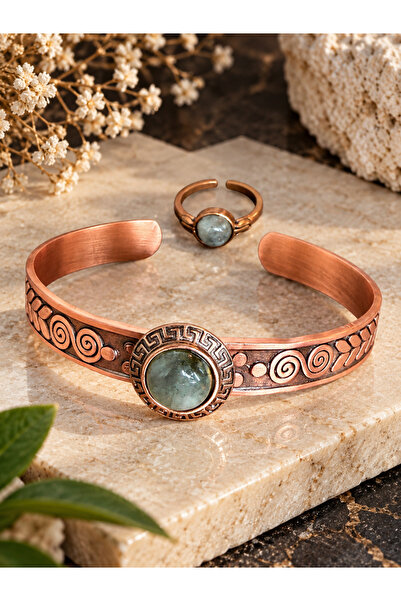 zadenza gold Women's Copper Ring Bracelet Handcrafted Pure Copper Round Green...