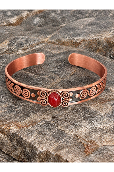 zadenza gold Women's Copper Bracelet Handcrafted Pure Copper Oval Red Agate N...