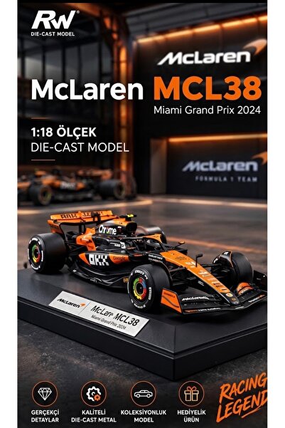 McLaren Lisanslı Formula 1 MCL38 1:18 Ölçek Metal Maket Oyuncak Araba