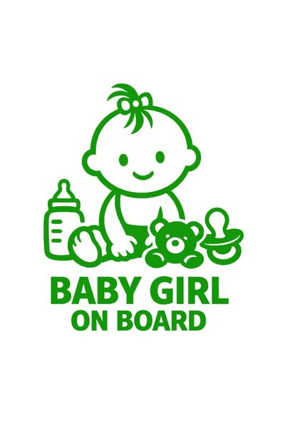 OEM Autocolant decorativ auto  "Fetiță la bord ", model 7, 10cm, Verde