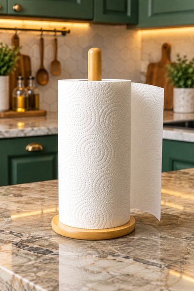 Bambu Kağıt Havluluk | Ahşap Kağıt Havlu Standı | Mutfak Tezgah Üstü Havlu Tutucu 27,5 x 12,5 cm
