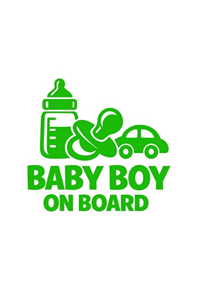 OEM Autocolant auto  "Bebeluș băiat la bord ", Model 3, 10cm, Verde