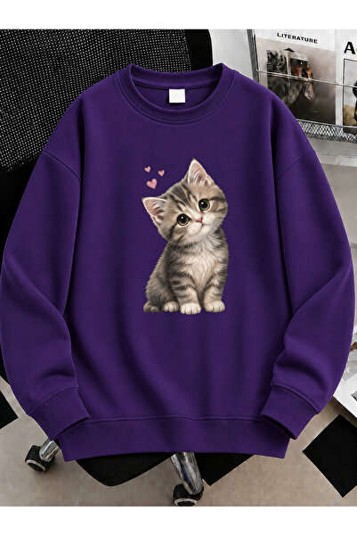 Revasser Unisex Erkek/Kadın PONÇİK KEDİ Detaylı Özel Baskılı Renkli Oversize ...
