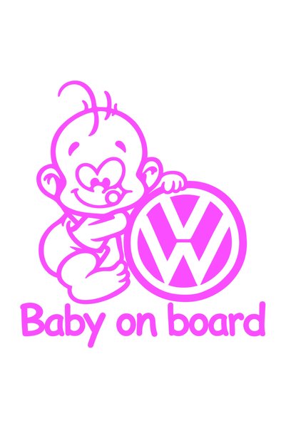 Oracal Autocolant Volkswagen Baby on Board – Baby on Board VW - 15cm, Roz