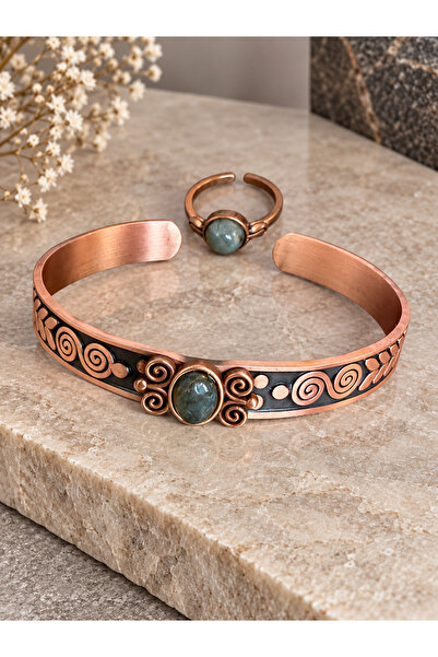 Rupen Kraft Women's copper ring bracelet handcrafted pure copper oval green a...