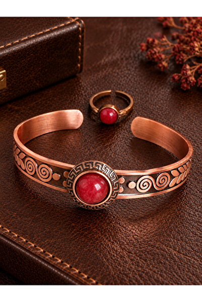 Rupen Kraft Women's copper ring bracelet handcrafted pure copper round red ag...