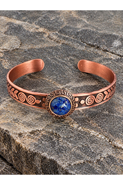 zadenza gold Women's Copper Bracelet Handcrafted Pure Copper Round Lapis Ston...