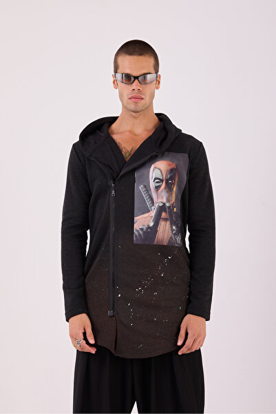 Superbluemexico Men's Black Deadpol Sharded Poncho