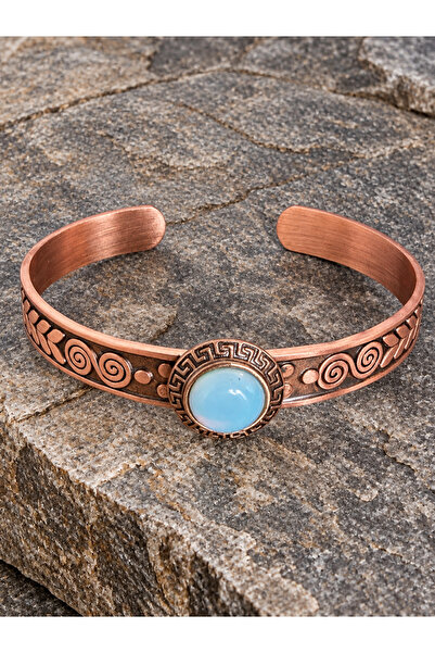zadenza gold Women's copper bangle handcrafted pure copper round opal stone n...