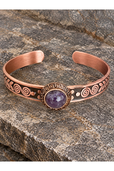 zadenza gold Women's copper bangle handcrafted pure copper round amethyst nat...
