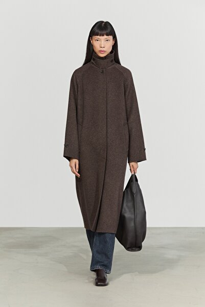 Massimo Dutti Melanj yün karışımlı uzun kaban