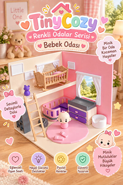 senayartstudio Bebek Evi Oda Seti 🏠 2 Katlı Mobilyalı Pembe Oyuncak Ev – Beş...