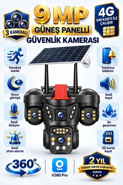 ONQAM 3 Kameralı 4G Sim Kartlı İle Çalışan Solar Panelli Gece Görüşlü Uzaktan...