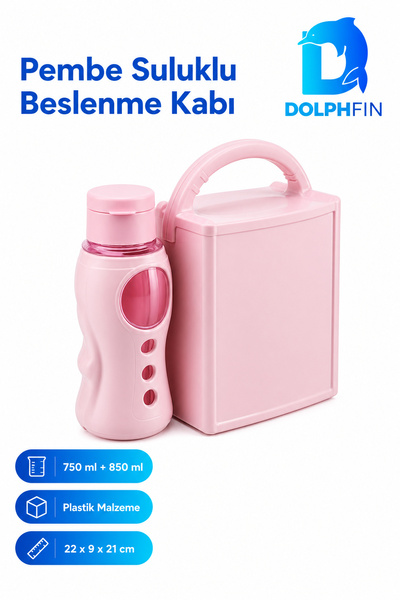 DolphFin طقم وعاء تغذية وردي اللون مع وعاء ماء 750 مل + 850 مل