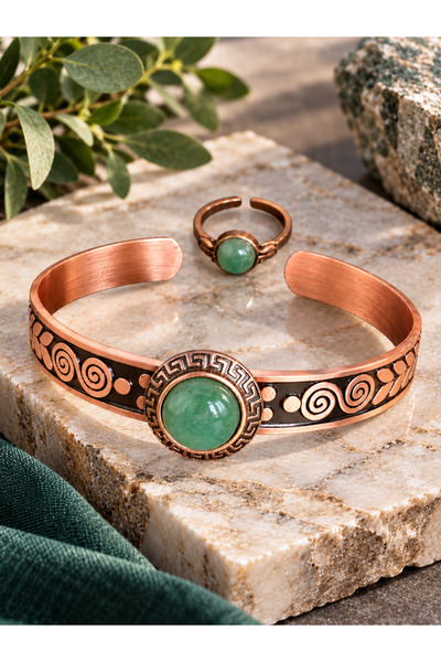 zadenza gold Women's copper ring bracelet handcrafted pure copper round agate...