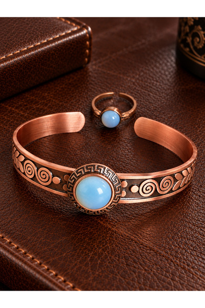 Rupen Kraft Women's copper ring bracelet handcrafted pure copper round opal s...