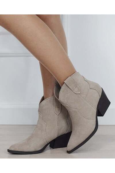 Ideal Shoes Μπεζ δερμάτινα μποτάκια αστραγάλου με άνετο τακούνι 6338A 114